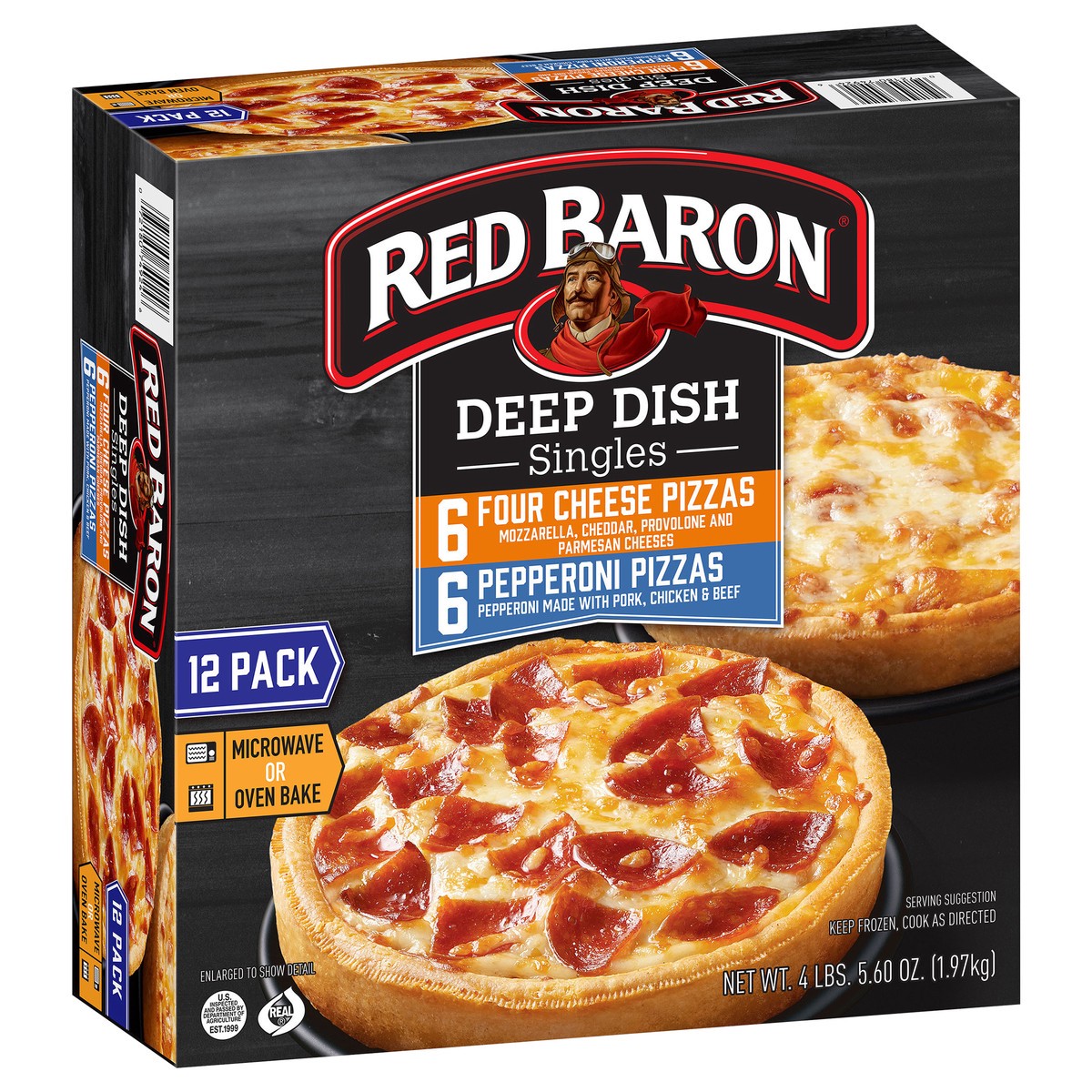 slide 11 of 14, Red Baron Singles Four Cheese/Pepperoni Deep Dish Pizzas Variety Pack 12 ct Box, 12 ct; 69.6 oz