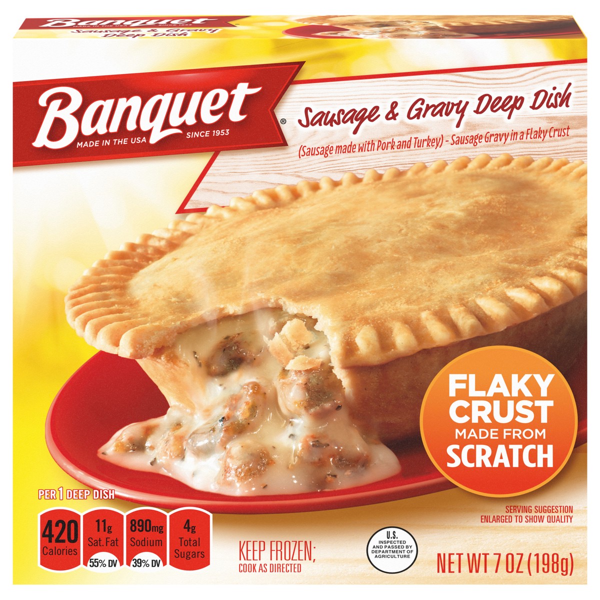 slide 1 of 1, Banquet Sausage and Gravy Deep Dish Pot Pie, Frozen Meal, 7 OZ, 7 oz