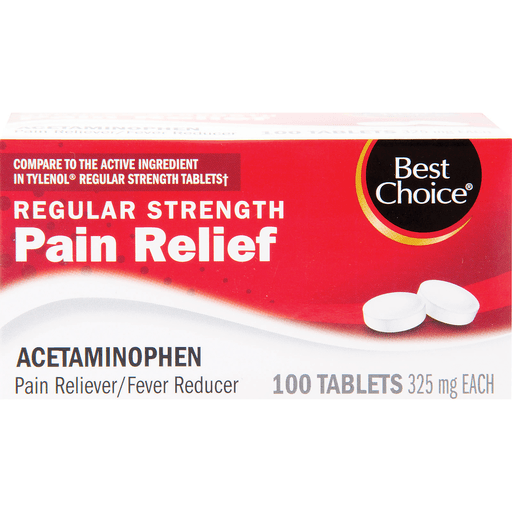   Basic Care Pain Relief, Acetaminophen Tablets 325 mg,  Regular Strength, Pain Reliever and Fever Reducer, 100 Count : Health &  Household