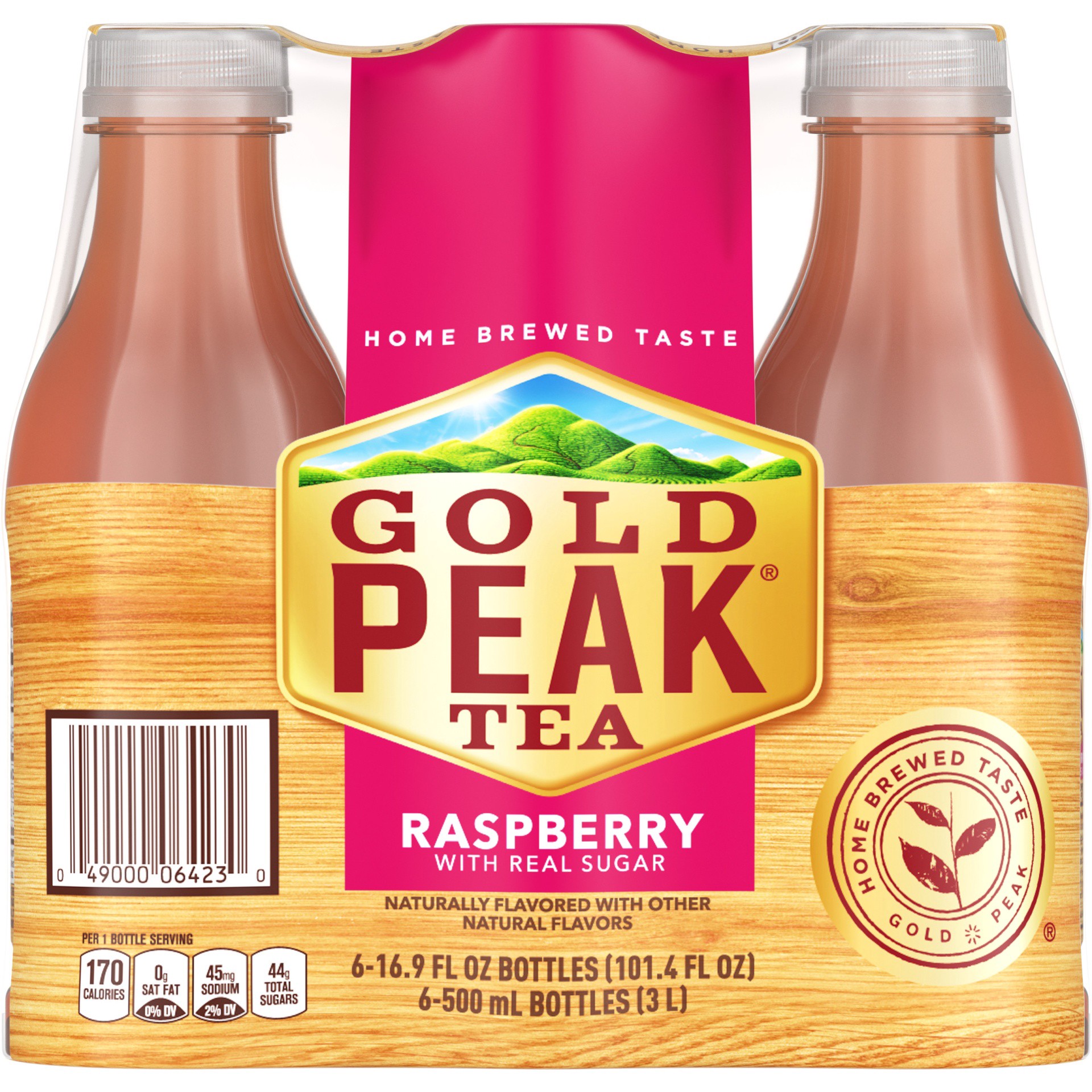 slide 2 of 14, Gold Peak Raspberry Flavored Iced Tea Drink, 16.9 fl oz, 6 Pack, 101.40 fl oz