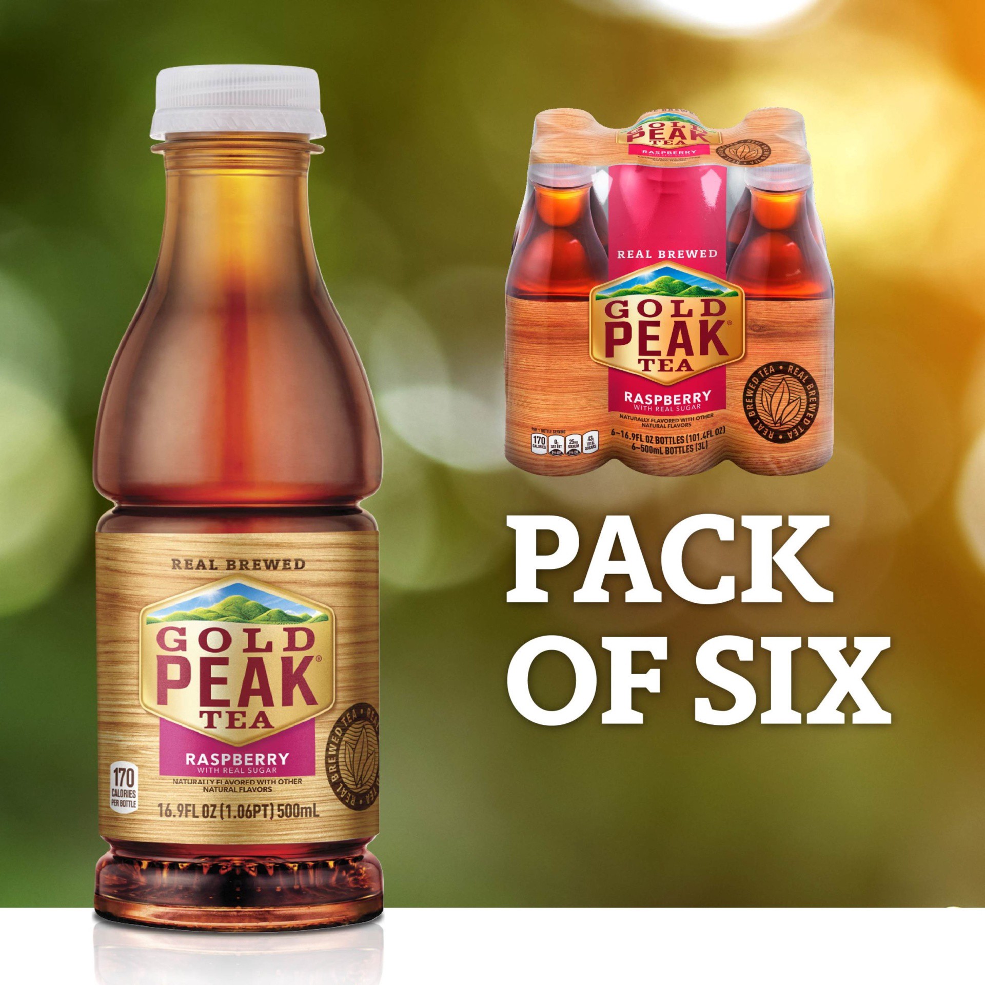 slide 4 of 14, Gold Peak Raspberry Flavored Iced Tea Drink, 16.9 fl oz, 6 Pack, 101.40 fl oz