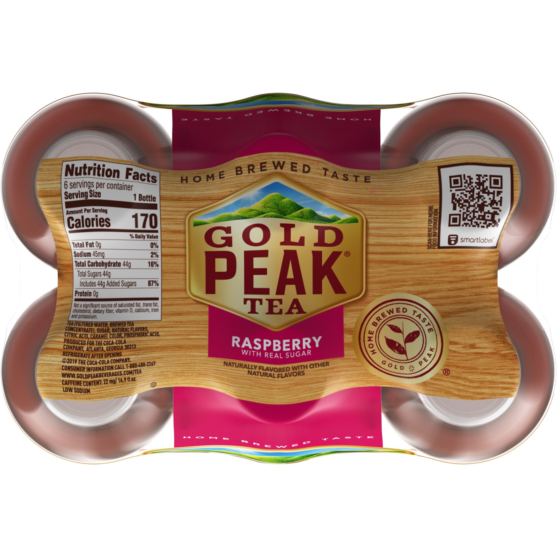 slide 11 of 14, Gold Peak Raspberry Flavored Iced Tea Drink, 16.9 fl oz, 6 Pack, 101.40 fl oz