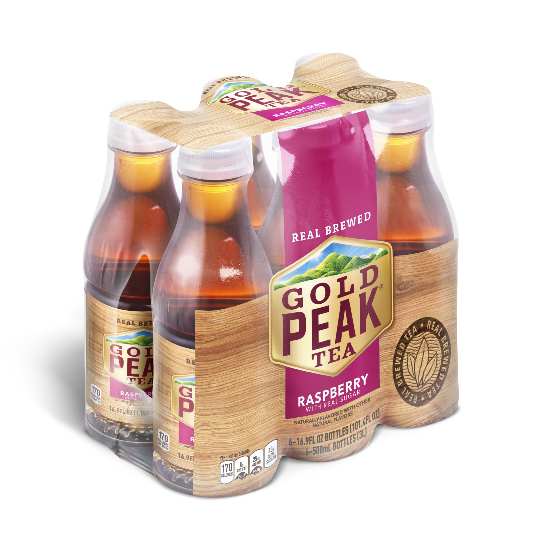 slide 13 of 14, Gold Peak Raspberry Flavored Iced Tea Drink, 16.9 fl oz, 6 Pack, 101.40 fl oz