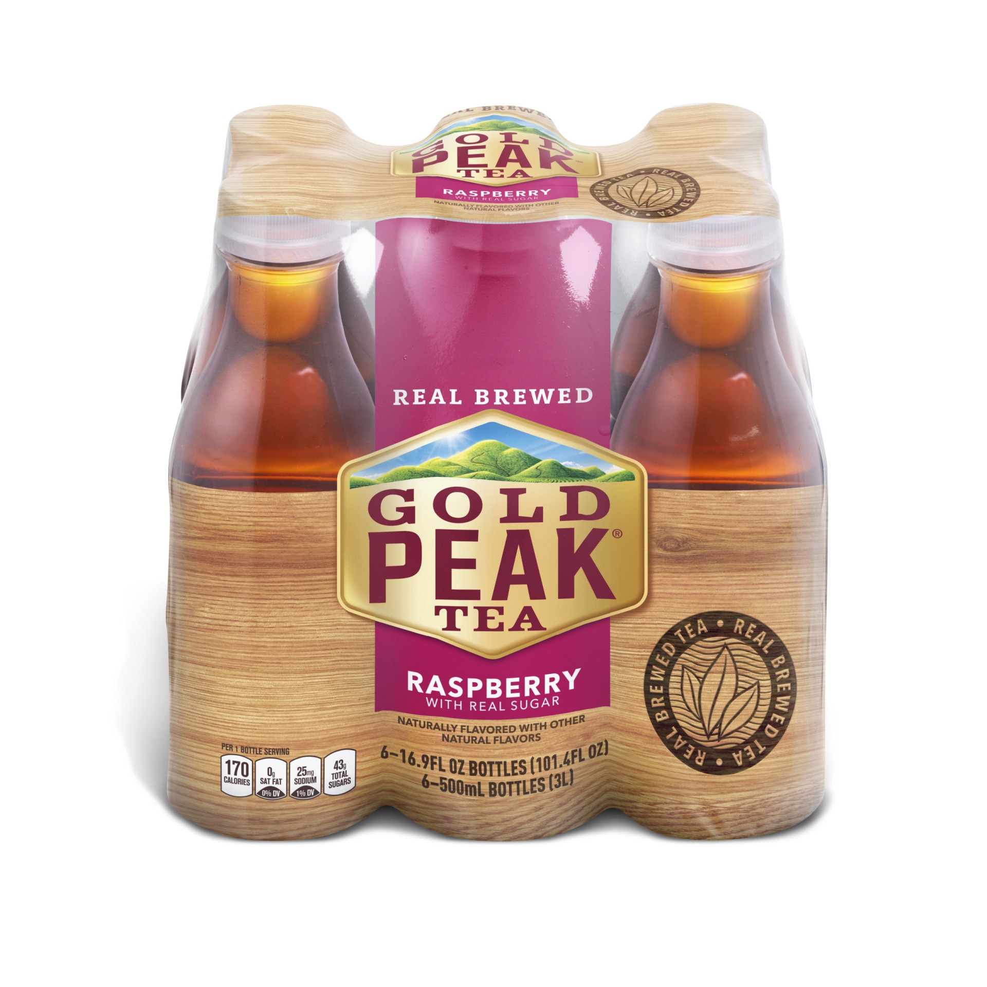 slide 3 of 14, Gold Peak Raspberry Flavored Iced Tea Drink, 16.9 fl oz, 6 Pack, 101.40 fl oz