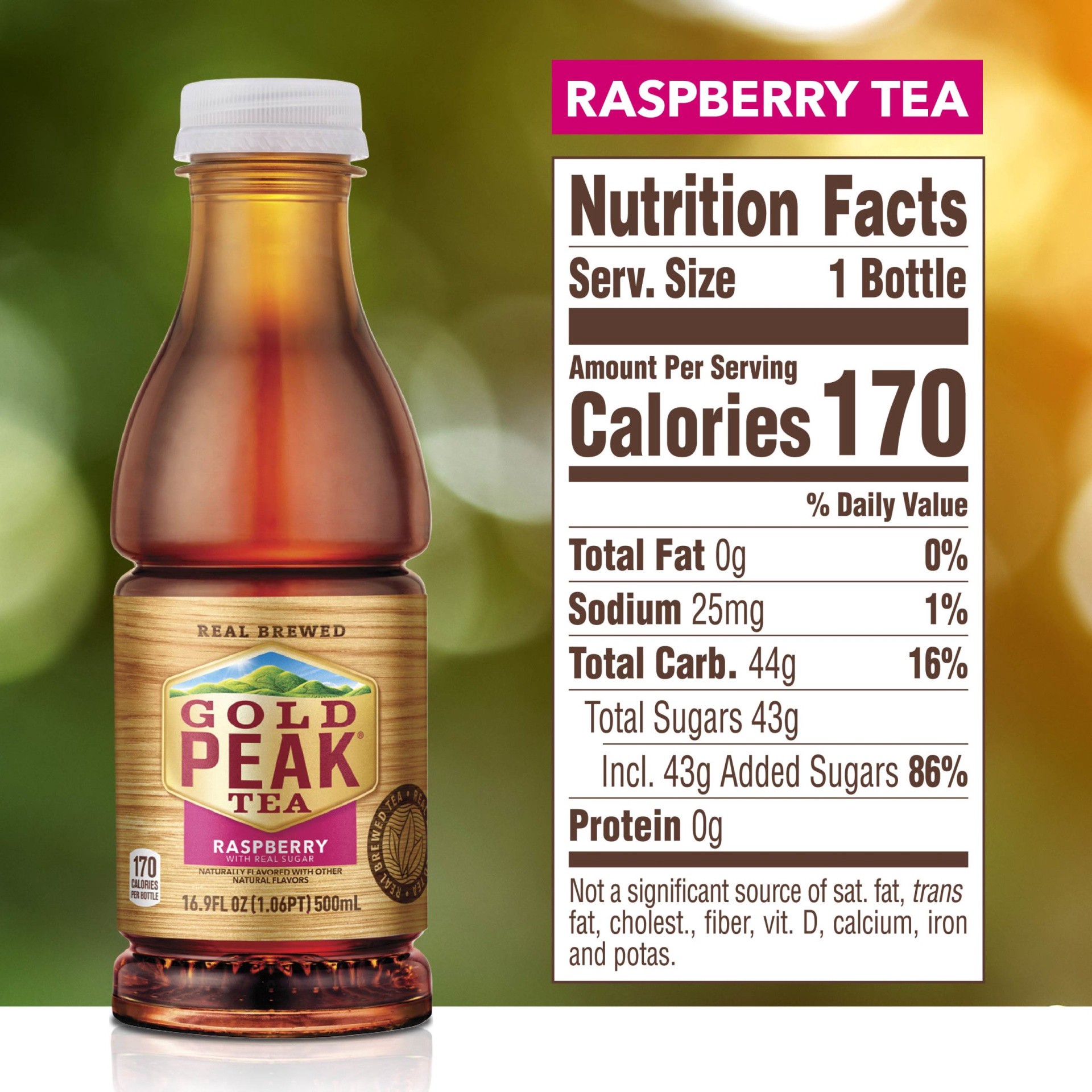 slide 7 of 14, Gold Peak Raspberry Flavored Iced Tea Drink, 16.9 fl oz, 6 Pack, 101.40 fl oz