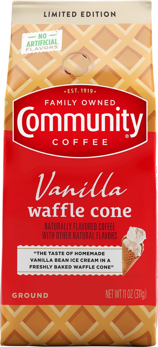 slide 10 of 10, Community Coffee Coffee, Ground, Vanilla Waffle Cone, 11 oz