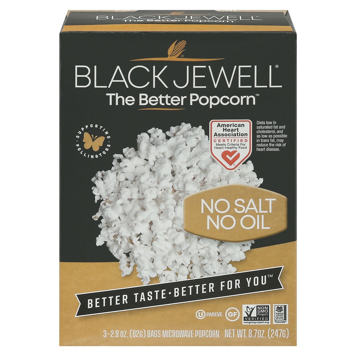 slide 1 of 1, Black Jewel No Salt No Oil Microwave Popcorn 3 - 2.9 oz Bags, 3 ct