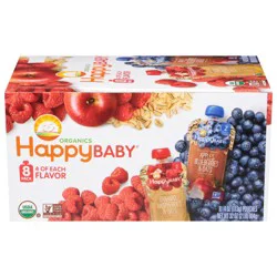 Happy Baby Organics Organic Bananas, Raspberries & Oats/Apples, Blueberries & Oats Stage 2 (6+ Months) Baby Food 8 - 4 oz Pouches