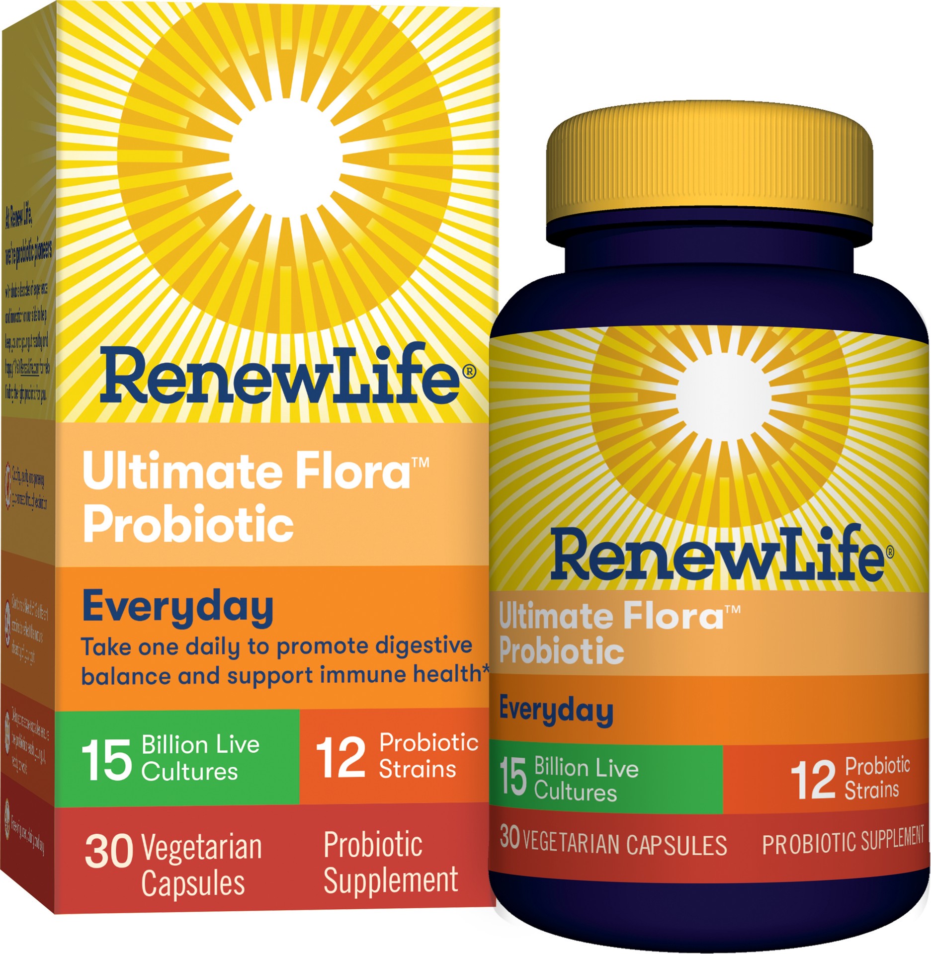 slide 1 of 1, Renew Life  Adult Probiotic - Ultimate Flora™ Everyday Probiotic Supplement for Men & Women - Shelf Stable, Gluten, Dairy & Soy Free - 15 Billion CFU - 90 Vegetarian Capsules, 30 ct