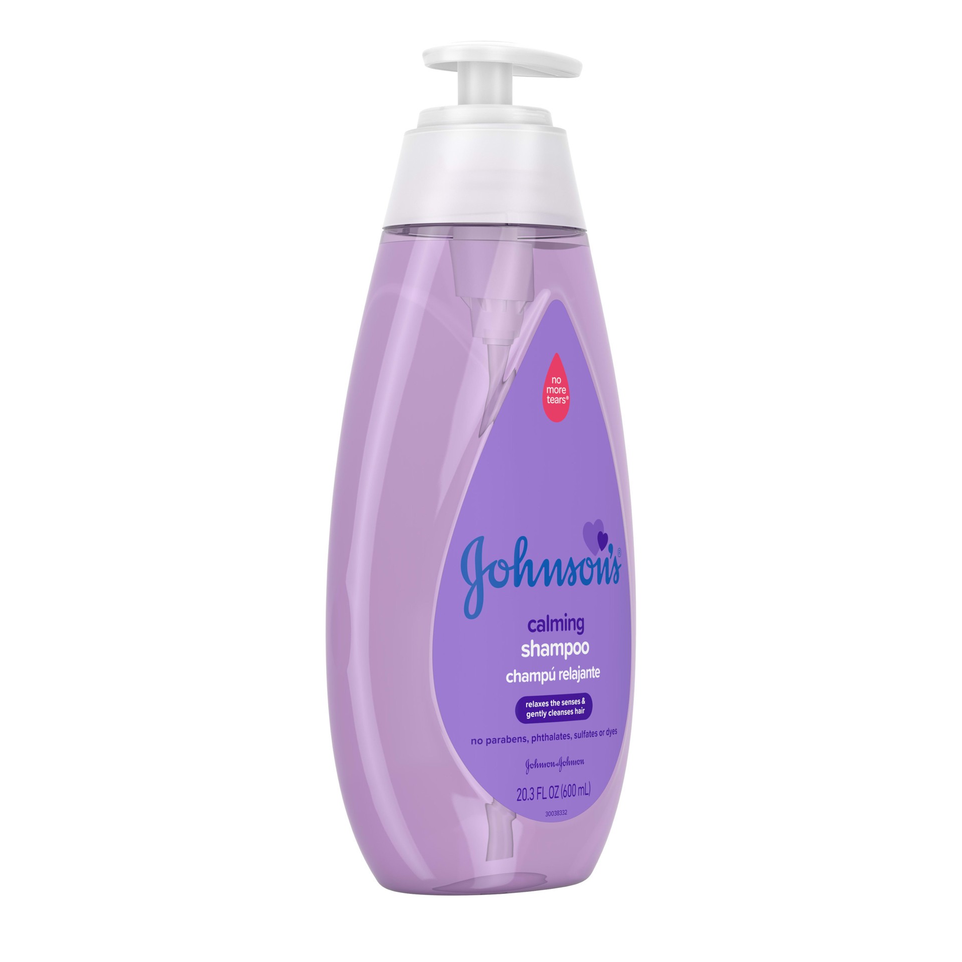 slide 6 of 9, Johnson's Calming Shampoo with Soothing NaturalCalm Scent, No More Tears Baby Hair Shampoo, Free of Parabens, Sulfates & Dyes, Baby Bath Essential, Hypoallergenic, 20.3 fl. oz, 20.30 fl oz