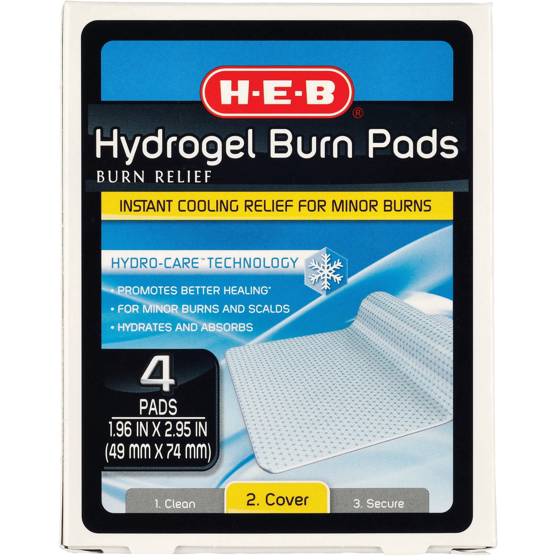 slide 1 of 1, H-E-B Hydrogel Burn Pads, 4 ct