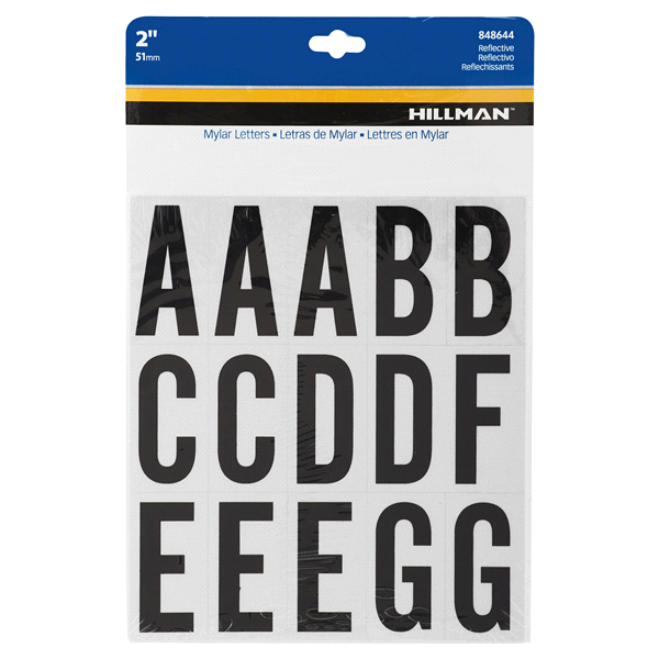 slide 1 of 1, Hillman Reflective Adhesive Letter Pack, 2'', 1 ct