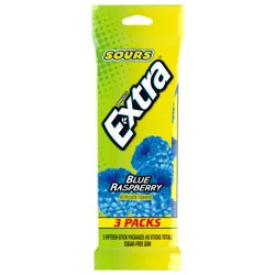 EXTRA SOURS Blue Raspberry Sugar Free Chewing Gum, 3 Pack