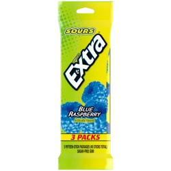 EXTRA SOURS Blue Raspberry Sugar Free Chewing Gum, 3 Pack