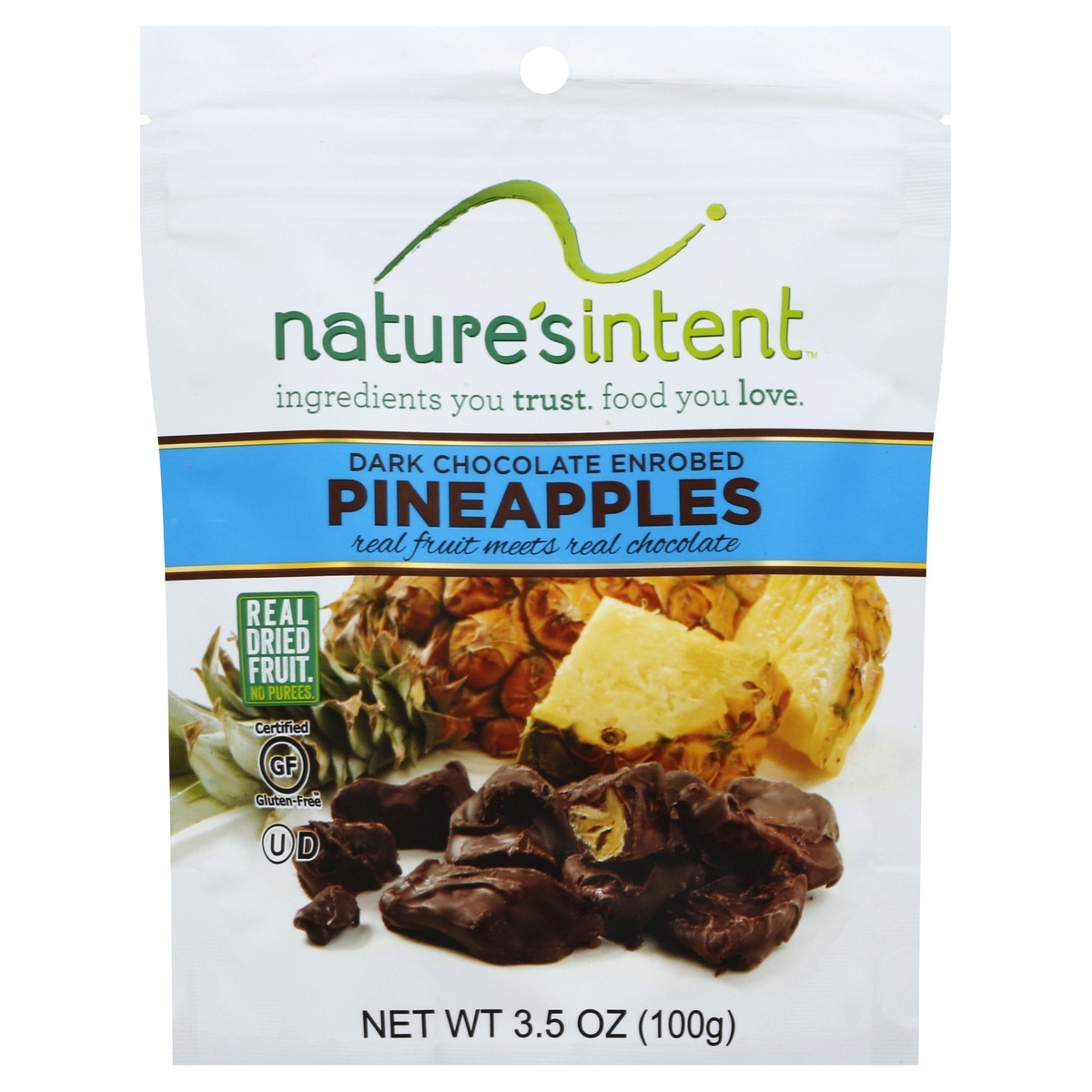 slide 1 of 7, Nature's Intent Dark Chocolate Enrobed Dried Pineapple, 