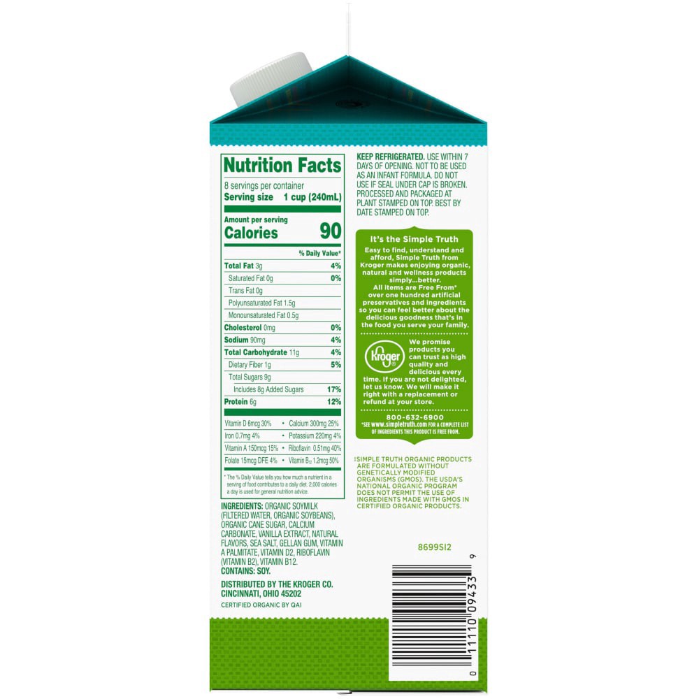 slide 2 of 3, Simple Truth Organic Vanilla Soymilk 0.5 gl, 1/2 gal