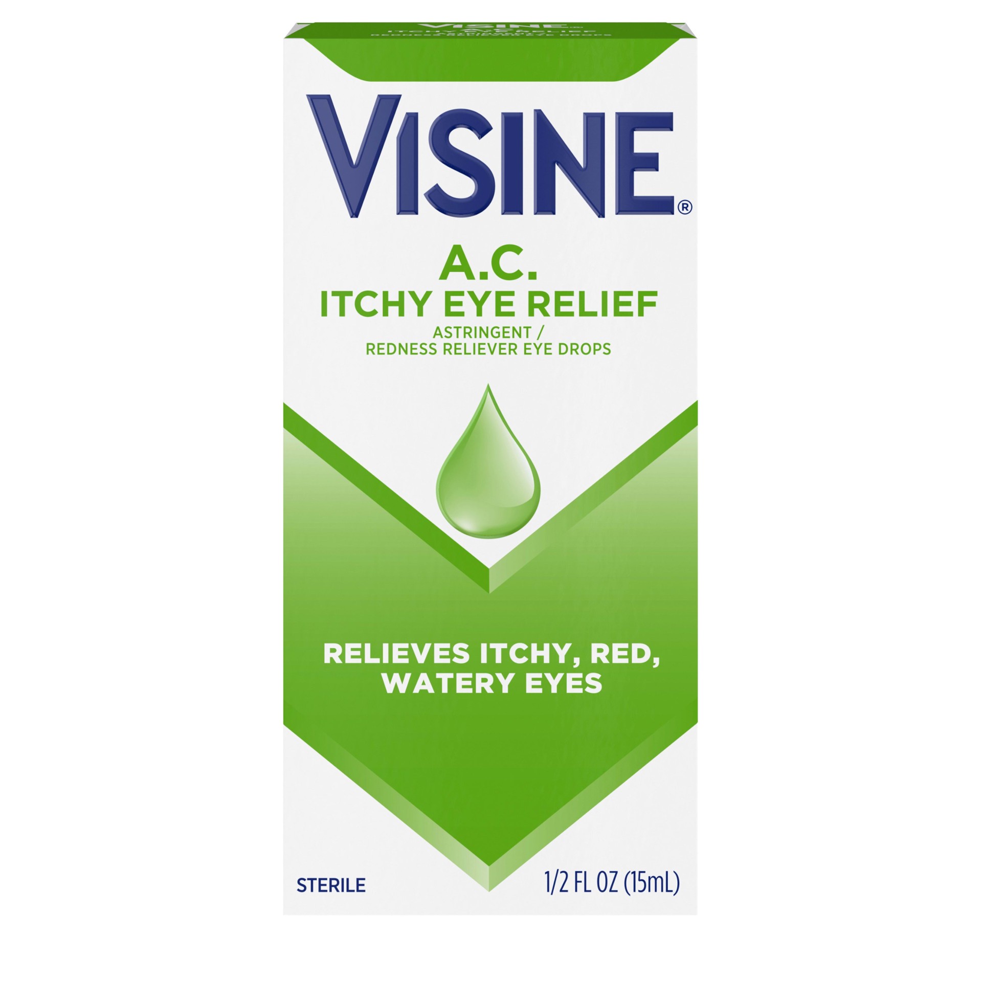 slide 1 of 7, Visine A.C. Itchy Eye Relief Eye Drops with Astringent Zinc Sulfate & Redness Reliever Tetrahydrozoline HCl for Relief of Red, Itchy, Watery Eyes, Sterile Eye Drops 0.5 fl. oz, 0.50 fl oz