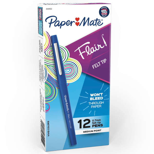 slide 1 of 7, PaPer Mate Point Guard Flair Porous Point Stick Pen, Medium- Blue Ink (12 Per Pack), 1 ct