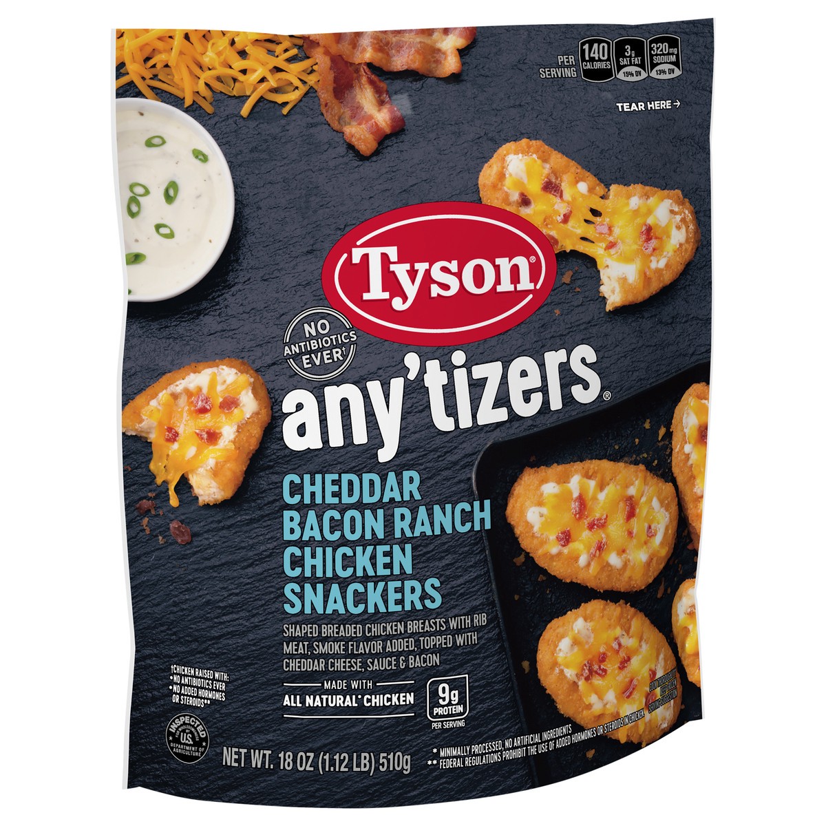 slide 2 of 9, TYSON ANYTIZERS Tyson Any'tizers Cheddar Bacon Ranch Chicken Snackers, 18 oz., 510.29 g