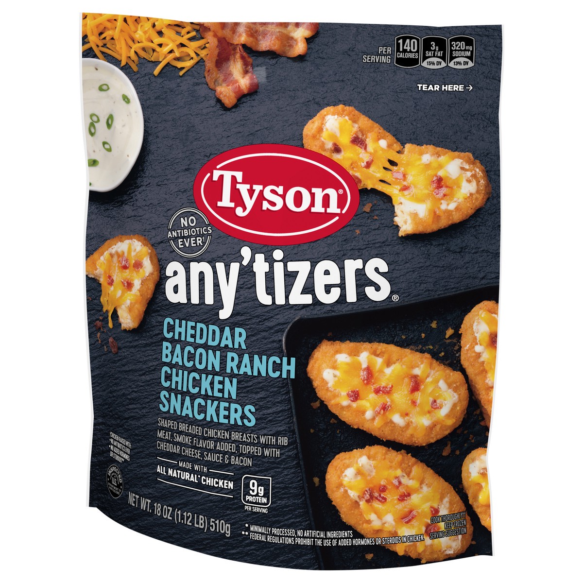 slide 9 of 9, TYSON ANYTIZERS Tyson Any'tizers Cheddar Bacon Ranch Chicken Snackers, 18 oz., 510.29 g