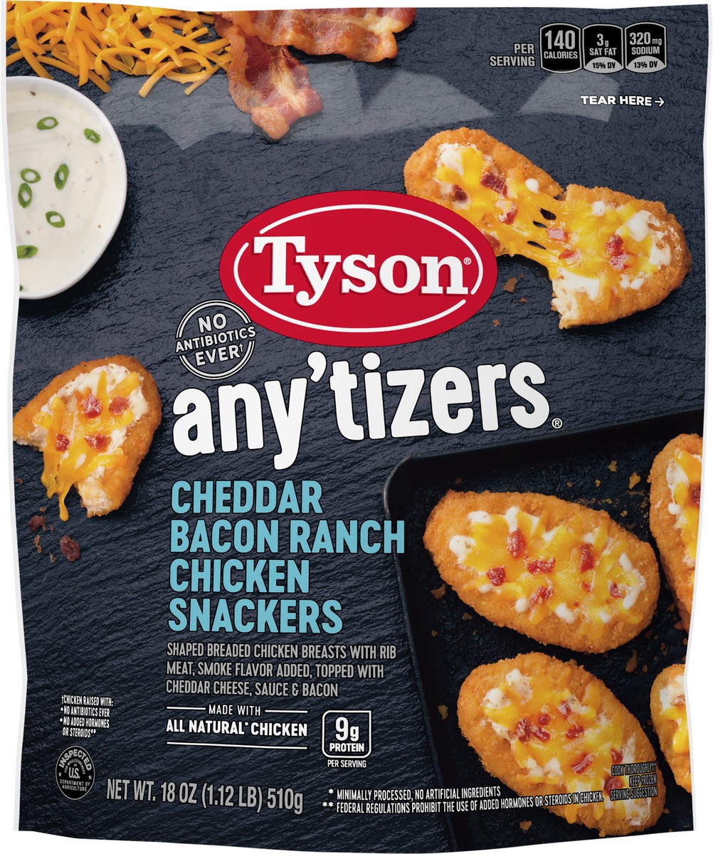 slide 3 of 9, TYSON ANYTIZERS Tyson Any'tizers Cheddar Bacon Ranch Chicken Snackers, 18 oz., 510.29 g