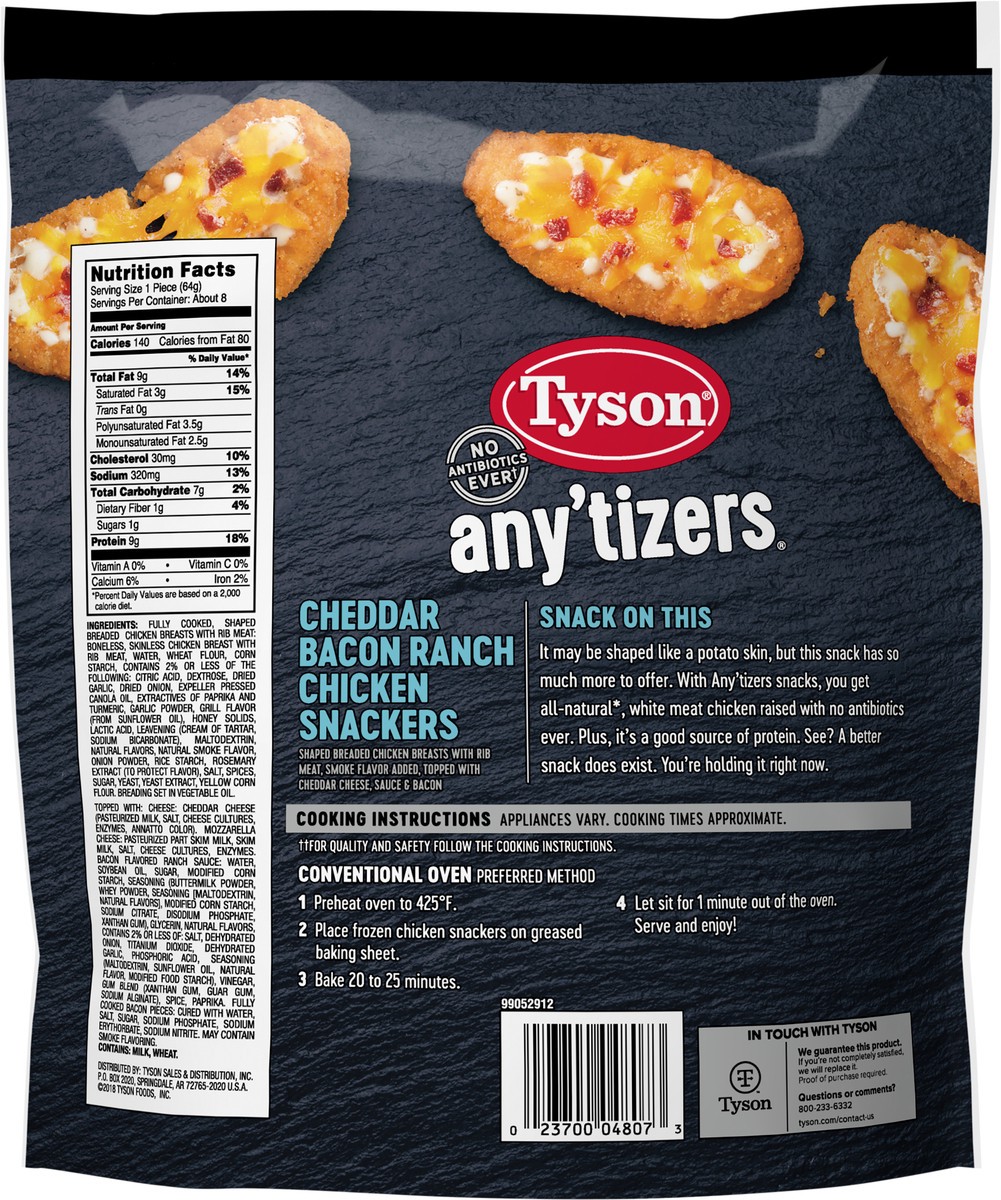 slide 8 of 9, TYSON ANYTIZERS Tyson Any'tizers Cheddar Bacon Ranch Chicken Snackers, 18 oz., 510.29 g