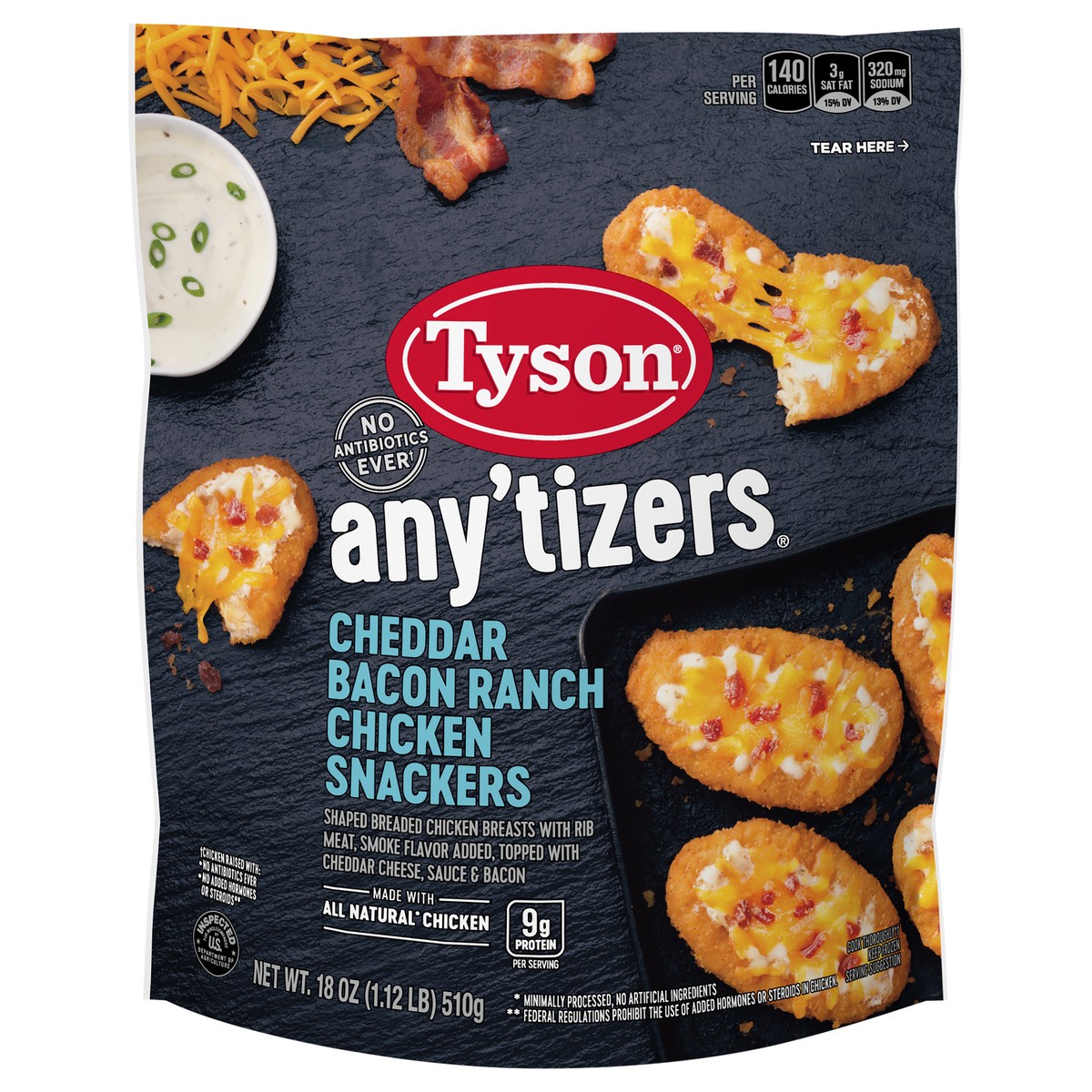 slide 4 of 9, TYSON ANYTIZERS Tyson Any'tizers Cheddar Bacon Ranch Chicken Snackers, 18 oz., 510.29 g