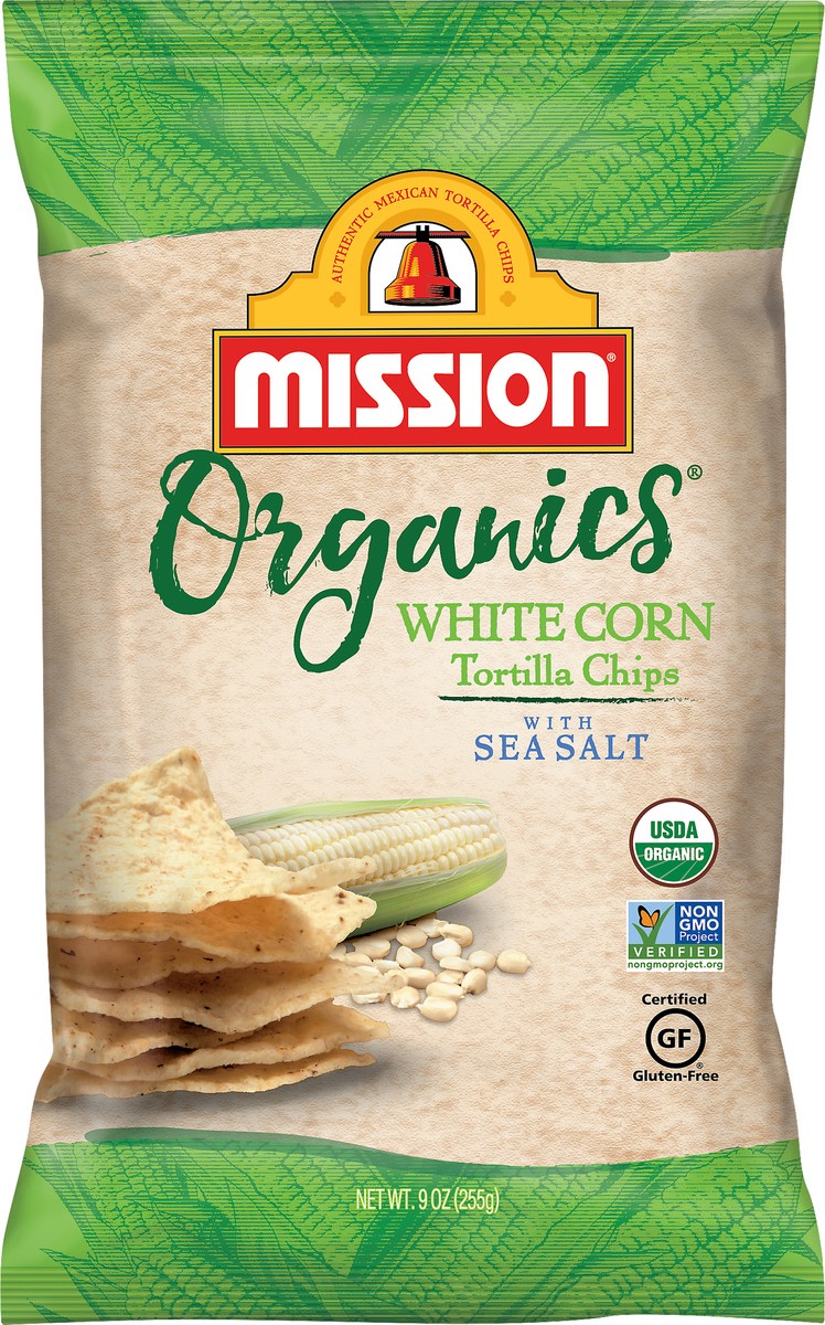 slide 3 of 3, Mission Organics White Corn Tortilla Chips, 9 oz, 9 oz