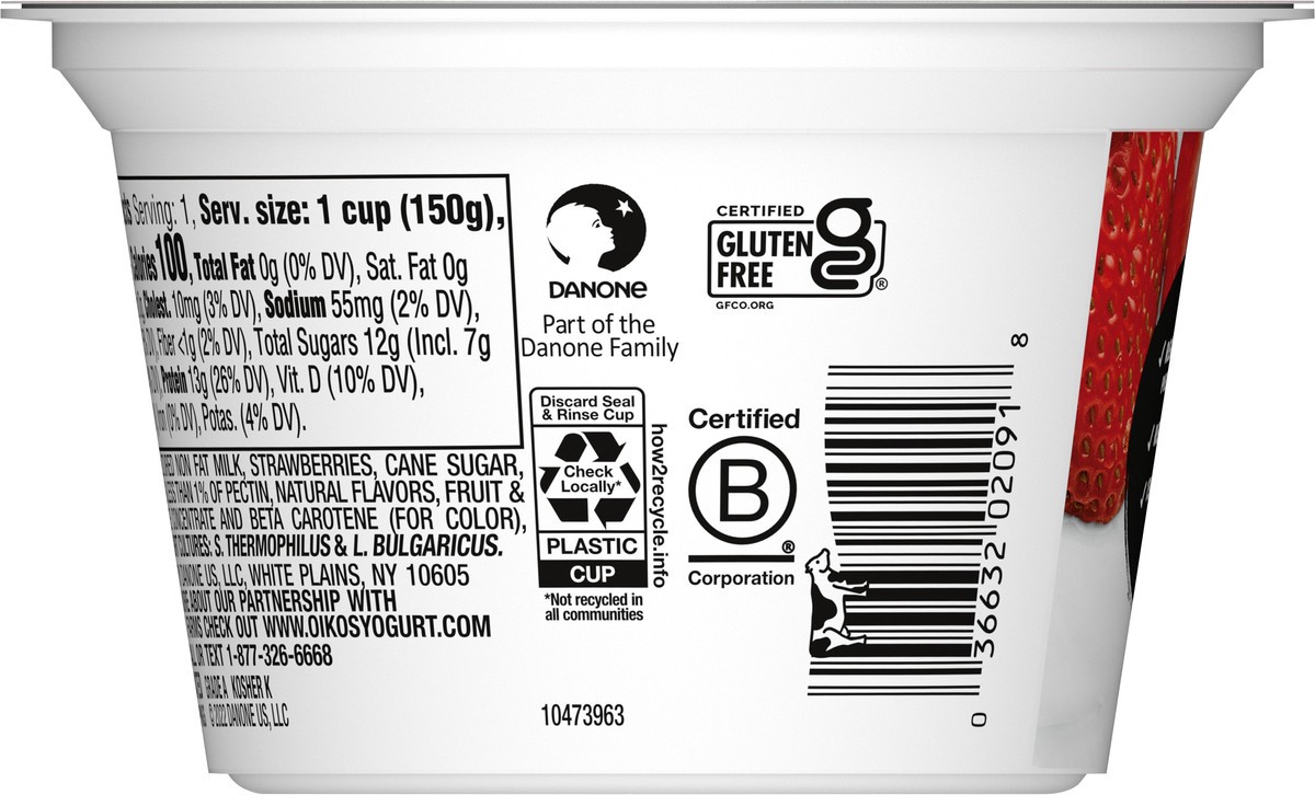 slide 3 of 14, Oikos Blended Greek Nonfat Yogurt, Strawberry, 5.3 oz., 5.3 oz