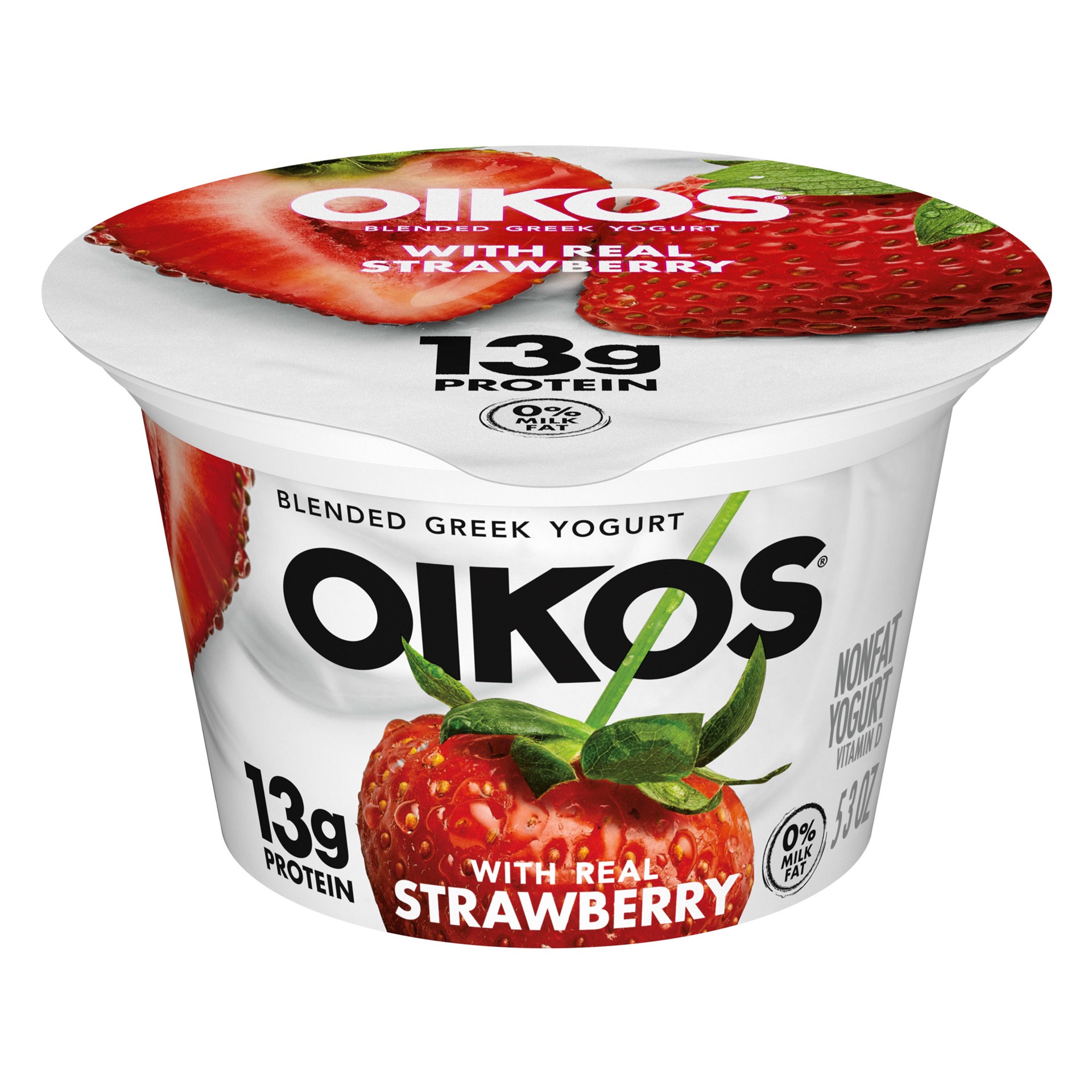 slide 1 of 14, Oikos Blended Greek Nonfat Yogurt, Strawberry, 5.3 oz., 5.3 oz