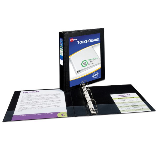 slide 7 of 7, Avery TouchGuard® Protection View 3 Ring Binder, 1"" Slant Rings, Black With Clear View Cover, 1 Binder, 1 ct