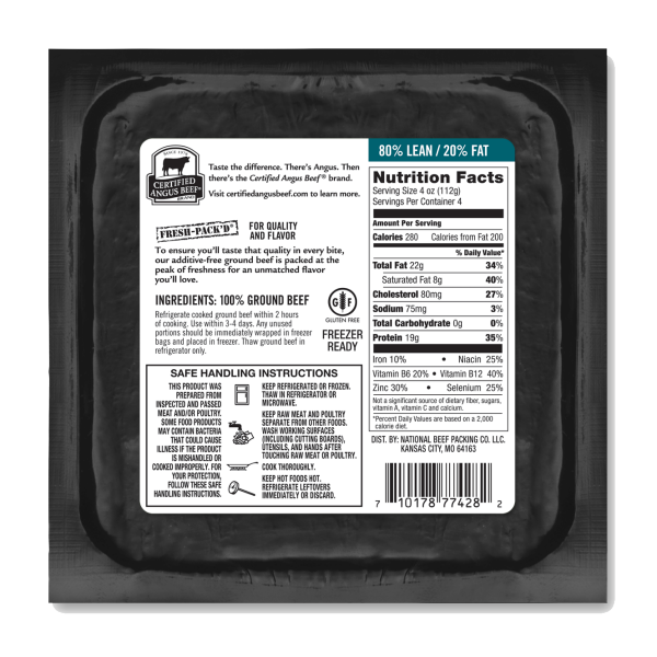 slide 3 of 7, Certified Angus Beef Ground Beef Chuck 80% Lean + 20% Fat, 1 ct