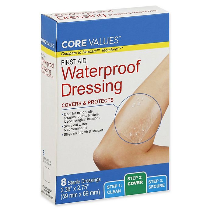 slide 1 of 3, Core Values First Aid Waterproof Dressings, 8 ct