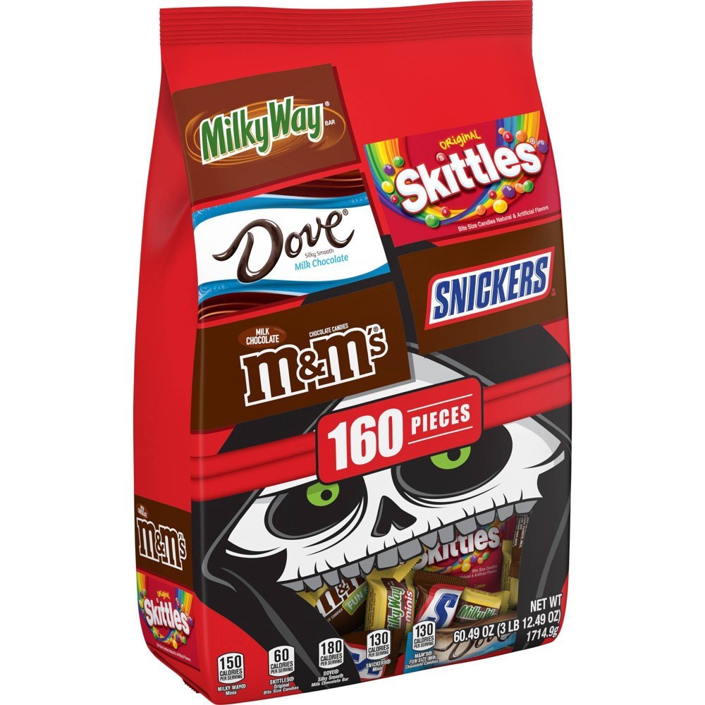 slide 2 of 3, Mars M&M's, Skittles, Dove, Snickers, Milky Way Halloween Chocolate Variety Pack, 160 ct; 60.49 oz