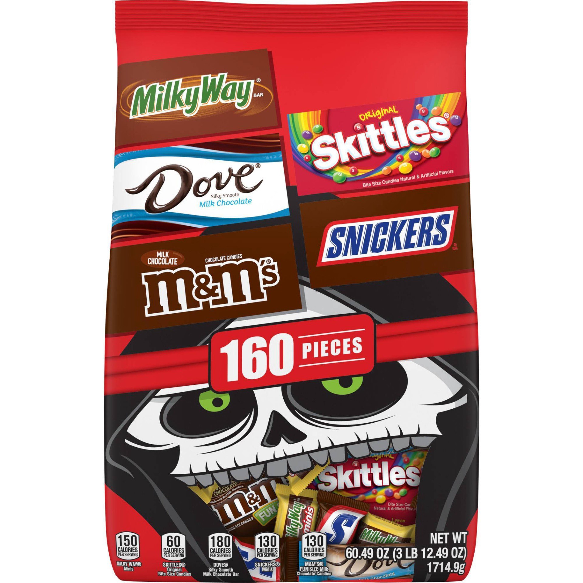 slide 1 of 3, Mars M&M's, Skittles, Dove, Snickers, Milky Way Halloween Chocolate Variety Pack, 160 ct; 60.49 oz