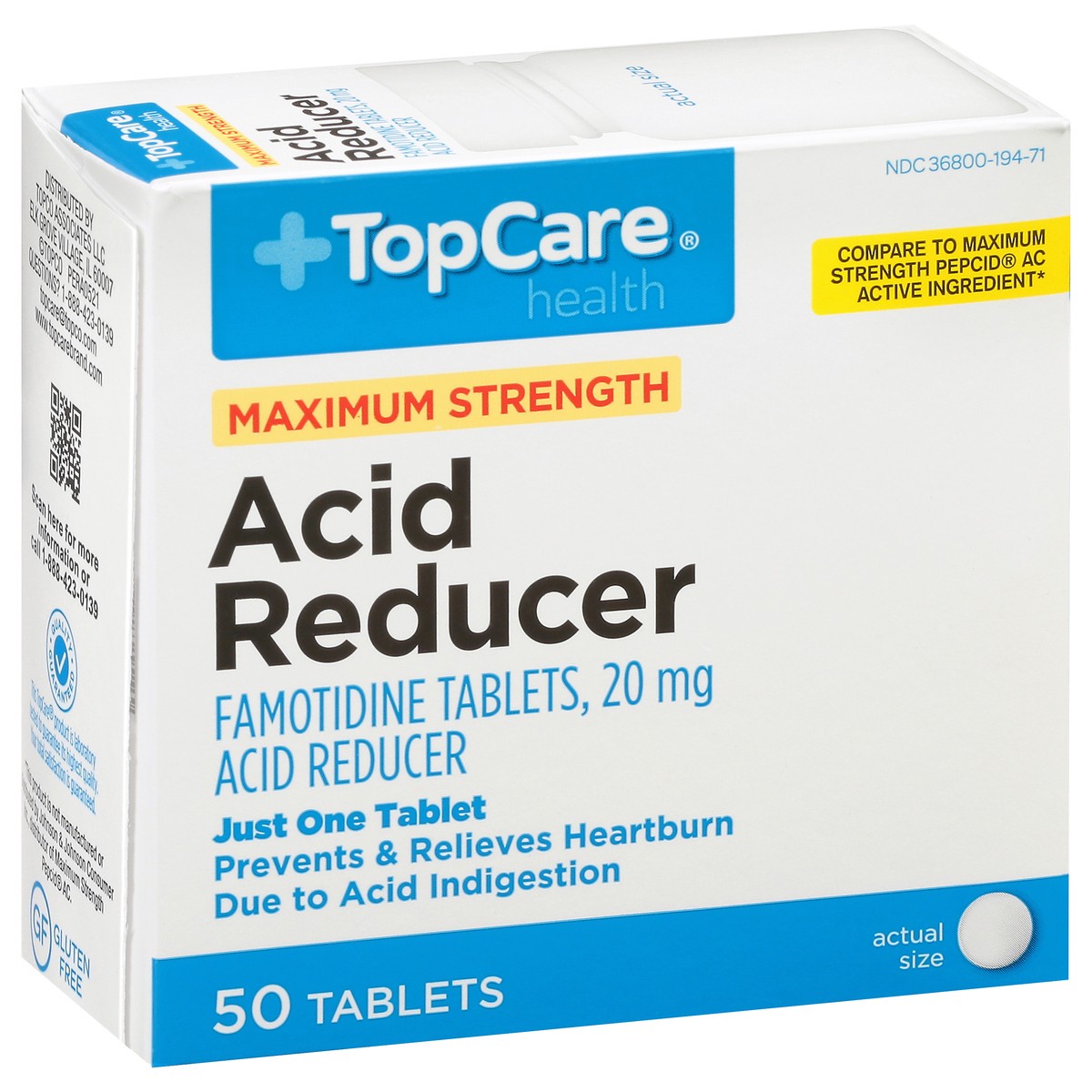 slide 10 of 15, TopCare Acid Reducer Maximum Strength 20mg, 50 ct