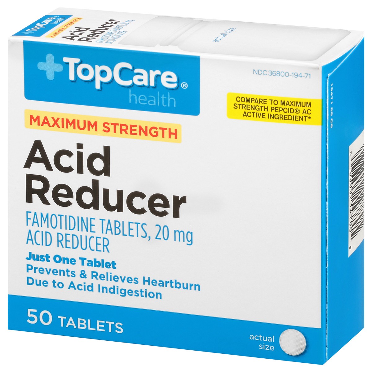 slide 2 of 15, TopCare Acid Reducer Maximum Strength 20mg, 50 ct