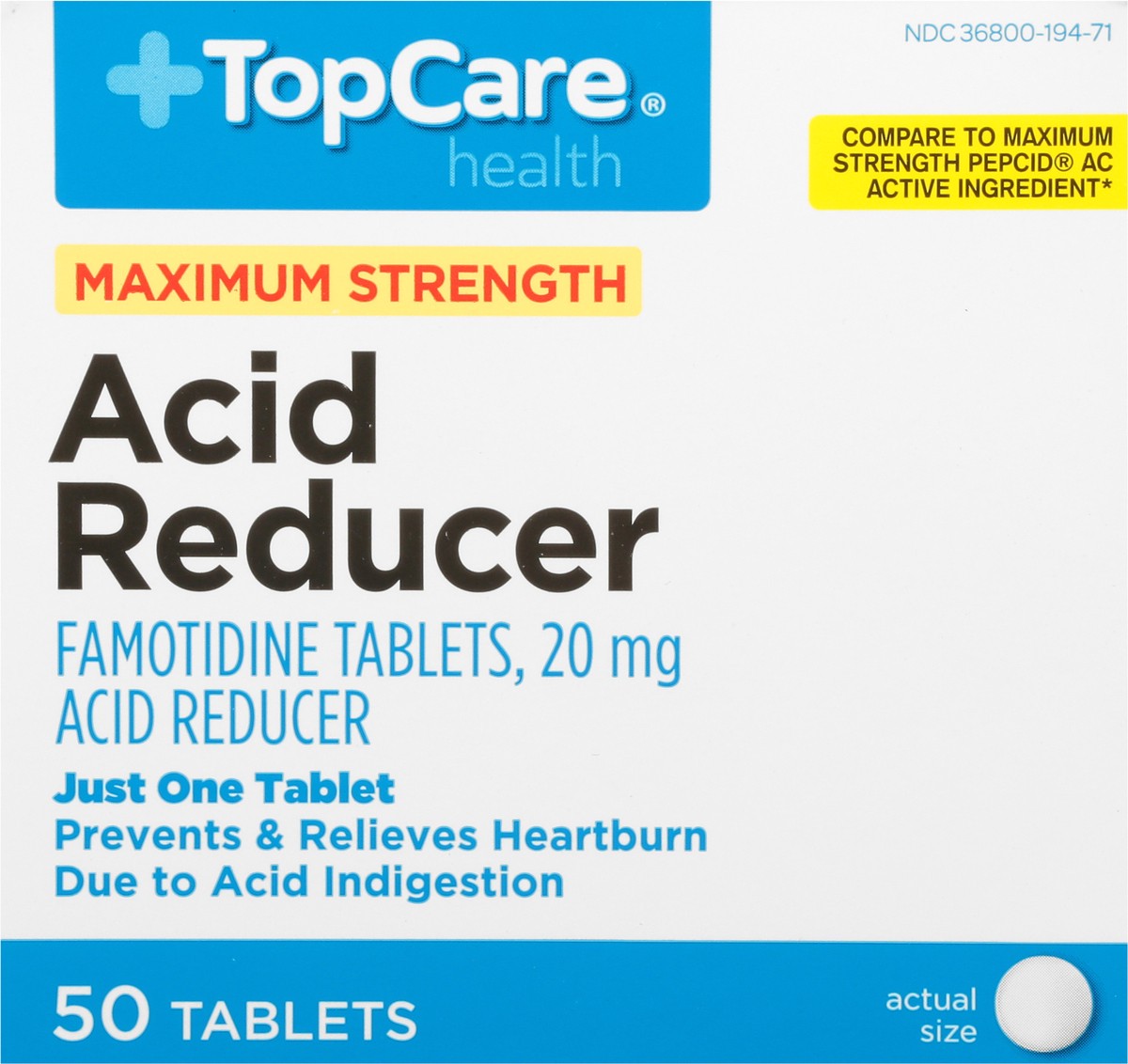 slide 3 of 15, TopCare Acid Reducer Maximum Strength 20mg, 50 ct