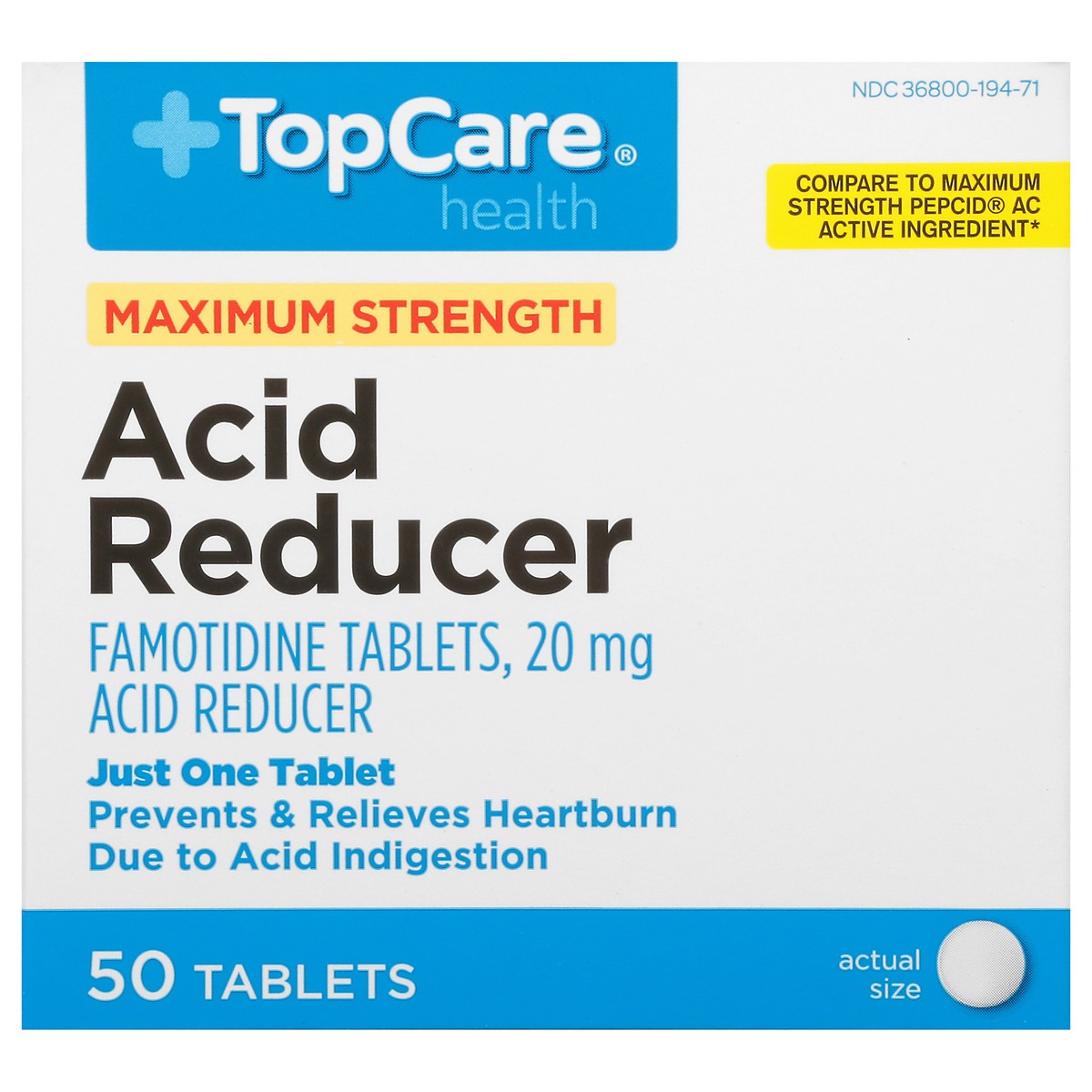 slide 4 of 15, TopCare Acid Reducer Maximum Strength 20mg, 50 ct