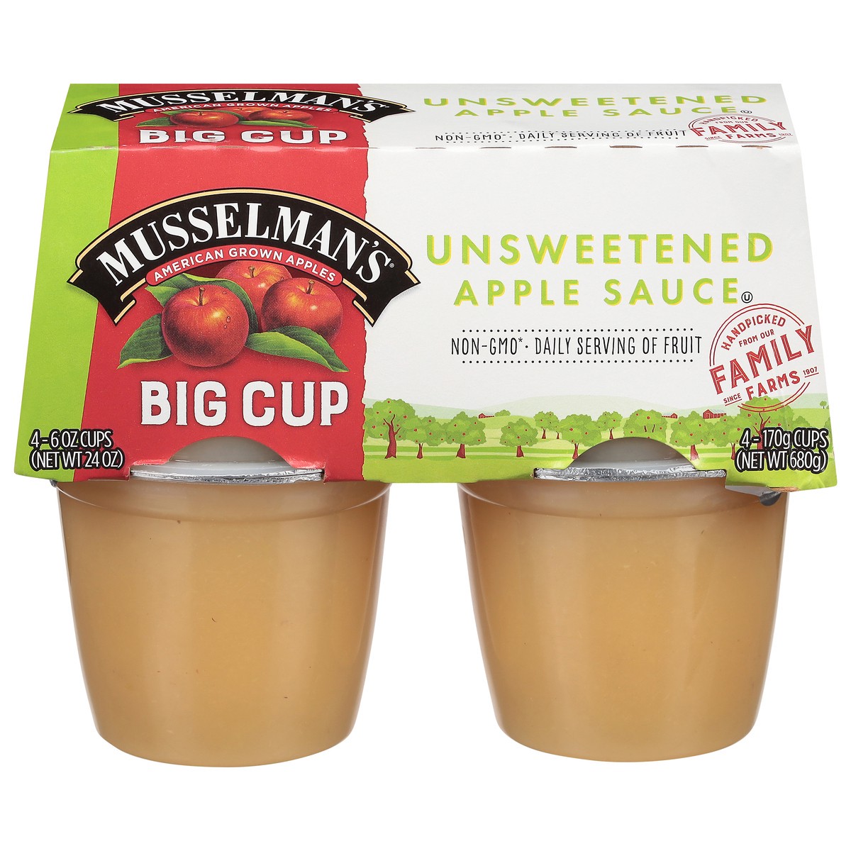 slide 1 of 9, Musselman's Big Cup Unsweetened Apple Sauce 4 - 6 oz., 4 ct