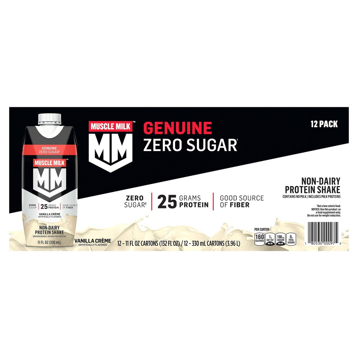 slide 1 of 6, Muscle Milk Vanilla Creme Non Dairy Protein Shake, 12 ct; 11 fl oz