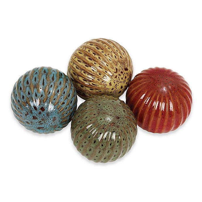 slide 1 of 5, Ridge Road Decor Fluted Ceramic Ball Sculptures, 4 ct