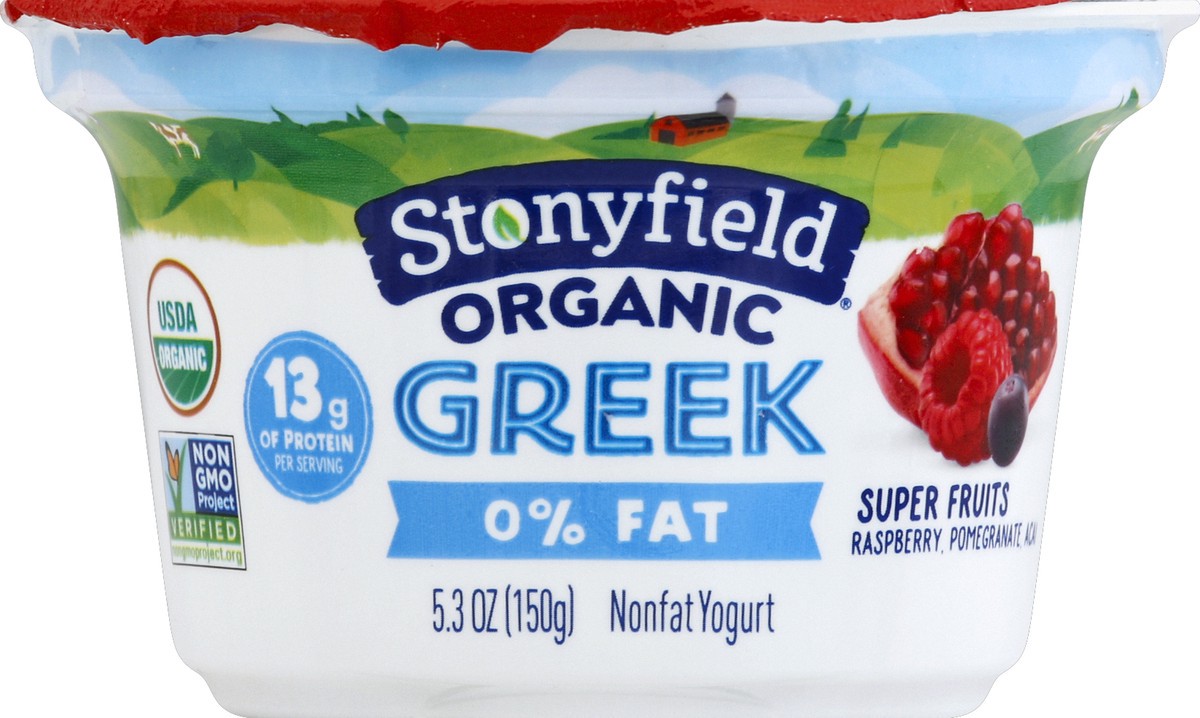 slide 3 of 3, Stonyfield Organic Superfruits Raspberry Pomegranate Acai Nonfat Greek Yogurt, 5.3 oz