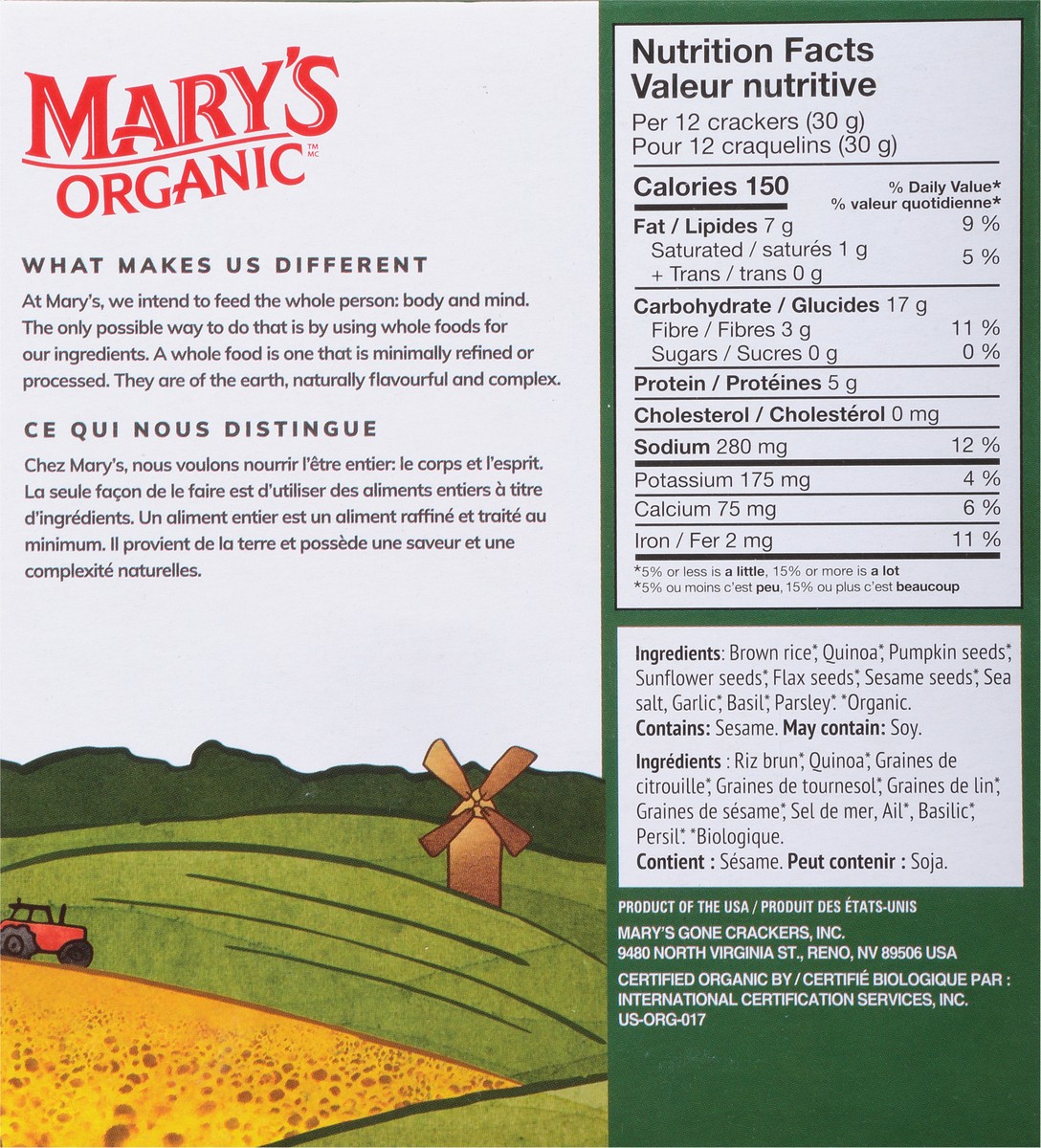 slide 9 of 9, Mary's Organic Super Seed Basil + Garlic Crackers 156 g, 156 g