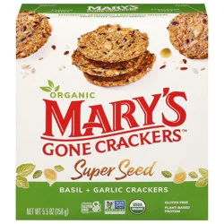 Mary's Gone Crackers Crackers, Super Seed Basil and Garlic, Organic, Plant Based Protein, Gluten Free, 5.5 oz
