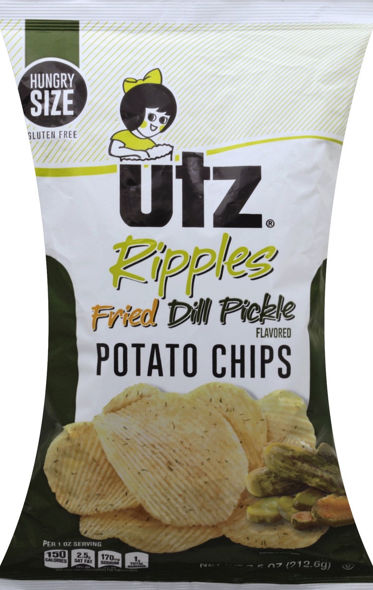 slide 5 of 5, Utz Ripples Potato Chips Fried Dill Pickles, 7.5 oz