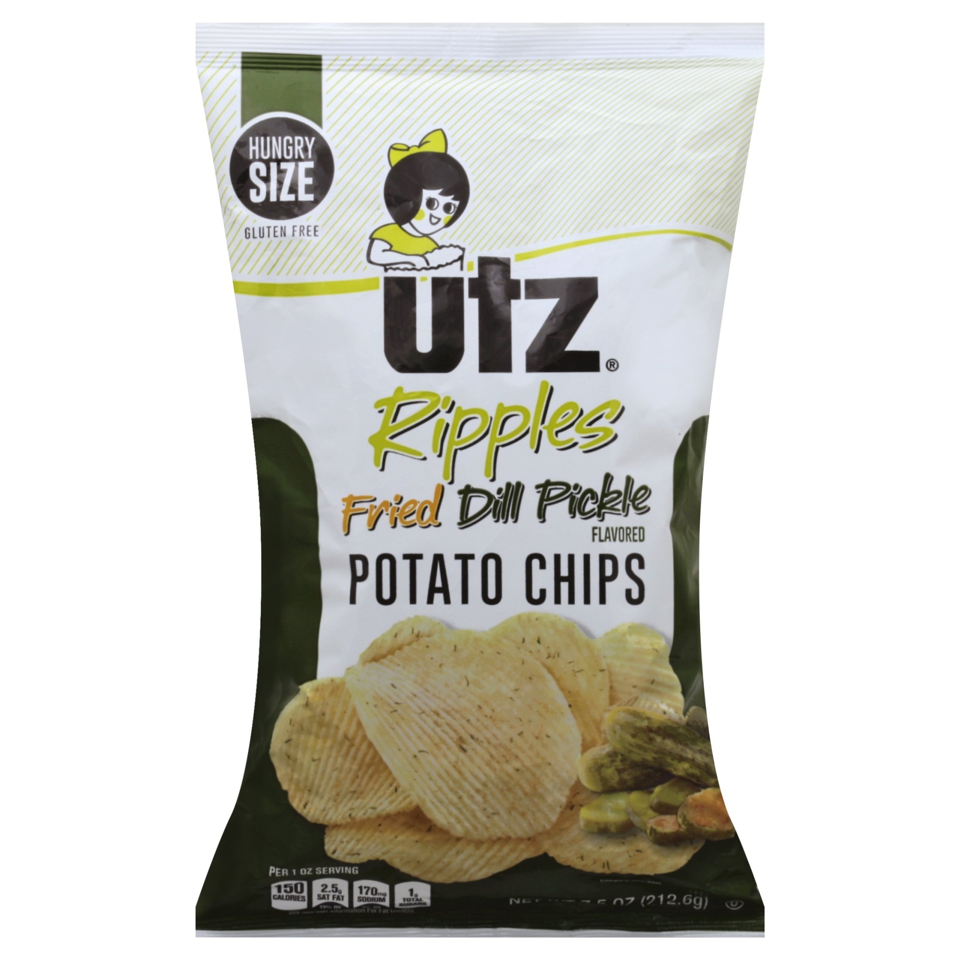 slide 1 of 5, Utz Ripples Potato Chips Fried Dill Pickles, 7.5 oz