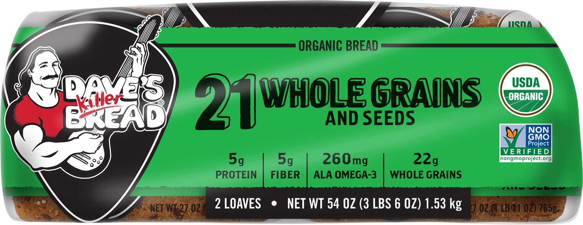 slide 11 of 12, Dave's Killer Bread 21 Whole Grains and Seeds, Whole Grain Organic Bread, 2-27 oz Loaves, 2 ct