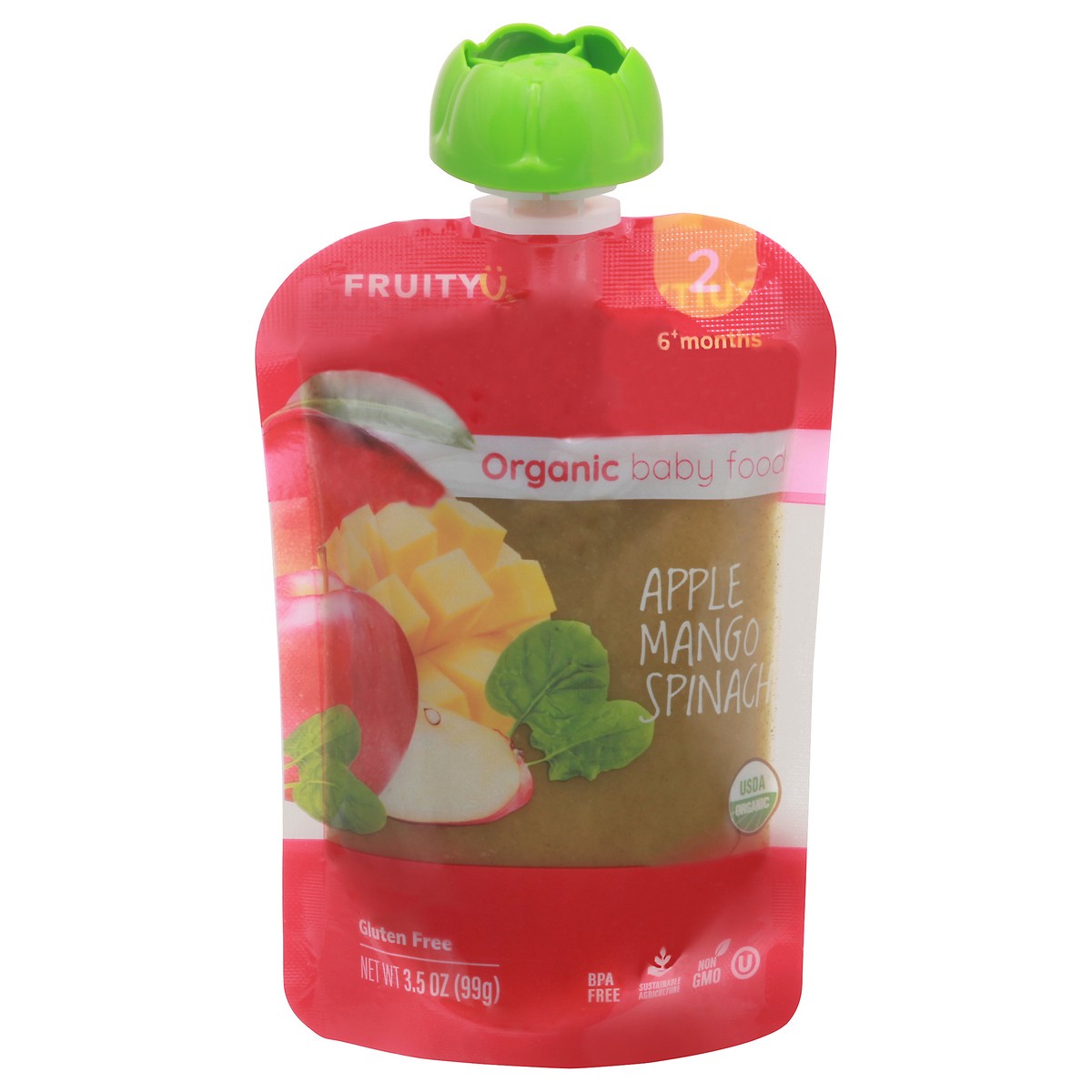 slide 3 of 4, Fruity U Stage 2 (6+ Months) Organic Apple Mango Spinach Baby Food 3.5 oz, 3.5 oz