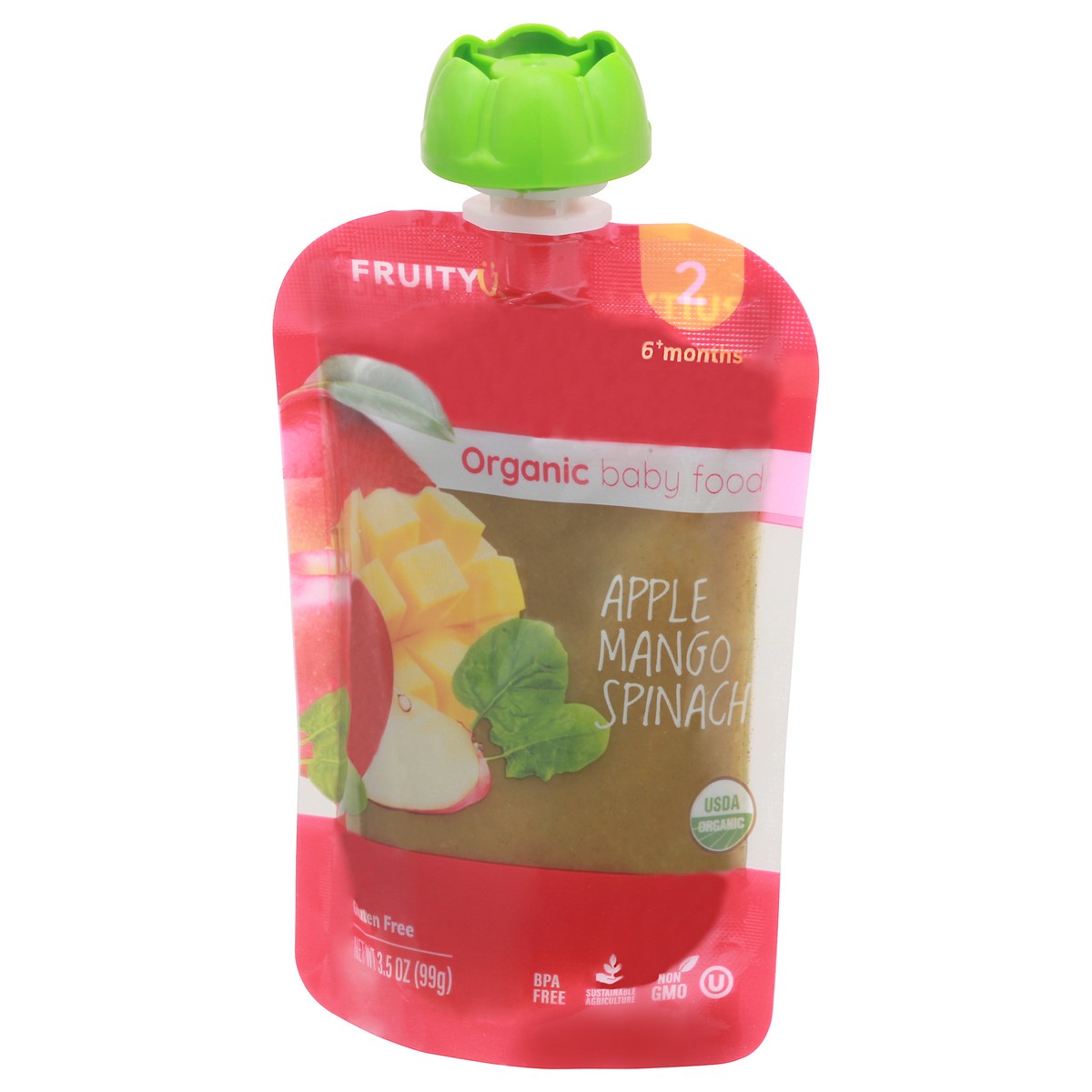 slide 2 of 4, Fruity U Stage 2 (6+ Months) Organic Apple Mango Spinach Baby Food 3.5 oz, 3.5 oz